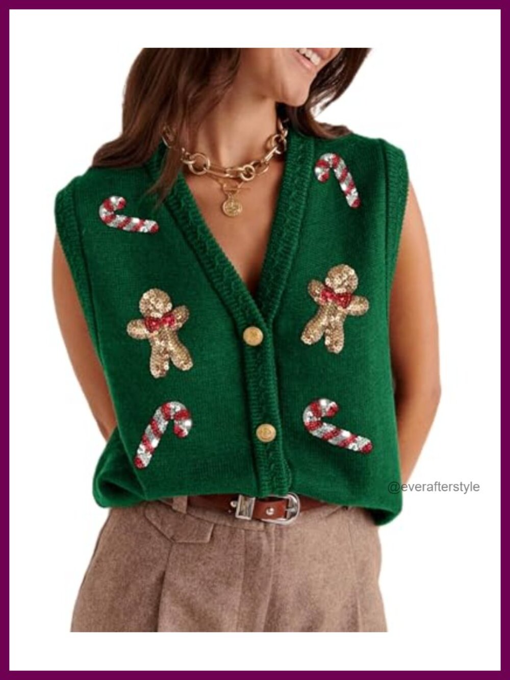 Sleeveless V-Neck Christmas Graphic Sweater Vest Knit Tank